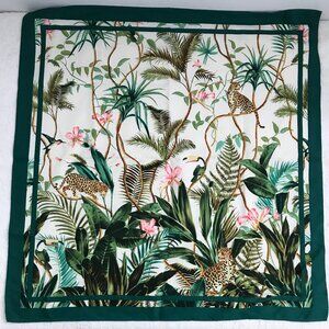 H&M Super Bloom Tiger Green White Square Satin Scarf